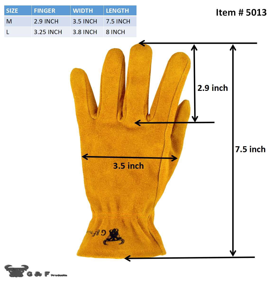 G & F Products Kids' Leather Work Gloves, Keystone Thumb, Brown, 1 Pair of Large, 3-5 Years Old