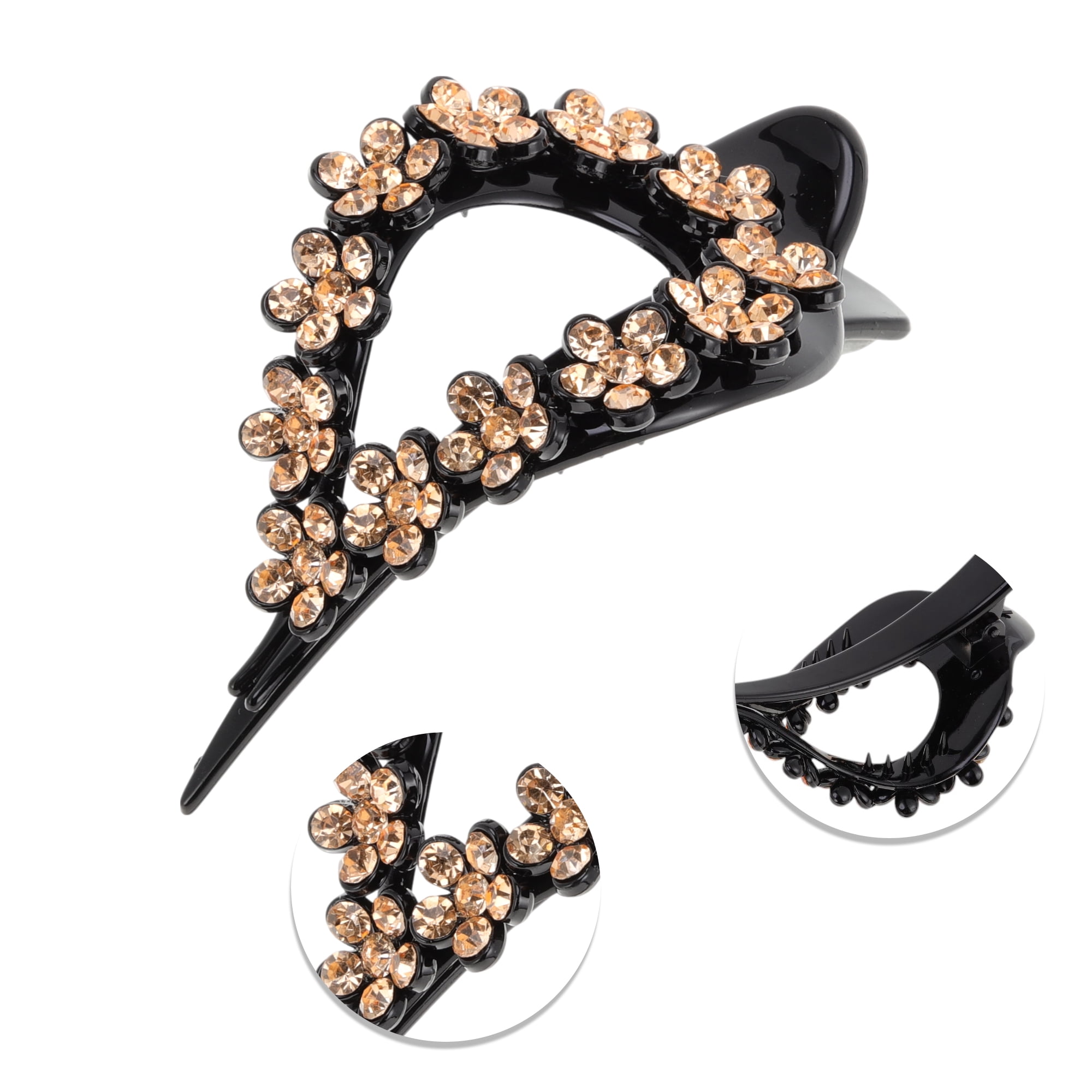Unique Bargains Fashion Grace Rhinestone Hair Clips Champagne Coffee Color 2 Pcs