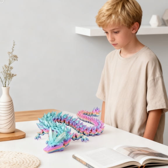 Articulated 3D Printed Dragon Large 12 Inch - Flexible with Realistic Eyes, Sensory Toy for Anxiety Relief and Stress Reduction, Beautiful Home Decor for Collectors and Families