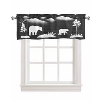 Bear Black Linen Curtain Valance for Bedroom/Bathroom/Kitchen/Living/Dining Room Window,Forest Animal Tree Birds Abstract Mountain White Pocket Topper Drapes Decorative Cafe Drapery Panel 42"x18"