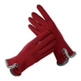 thumbnail image 3 of Opolski 1 Pair Two Buttons Solid Color Driving Gloves Fleece Lining Warm Women Gloves for Autumn Winter Red, 3 of 7