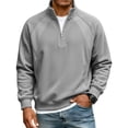 thumbnail image 3 of Men's Raglan Stitching Stand Collar Zipper Casual Loose Sweatshirt, Minimalist Pullover for Daily Wear, Street Style and Comfort Fit,Gray,2XL, 3 of 7