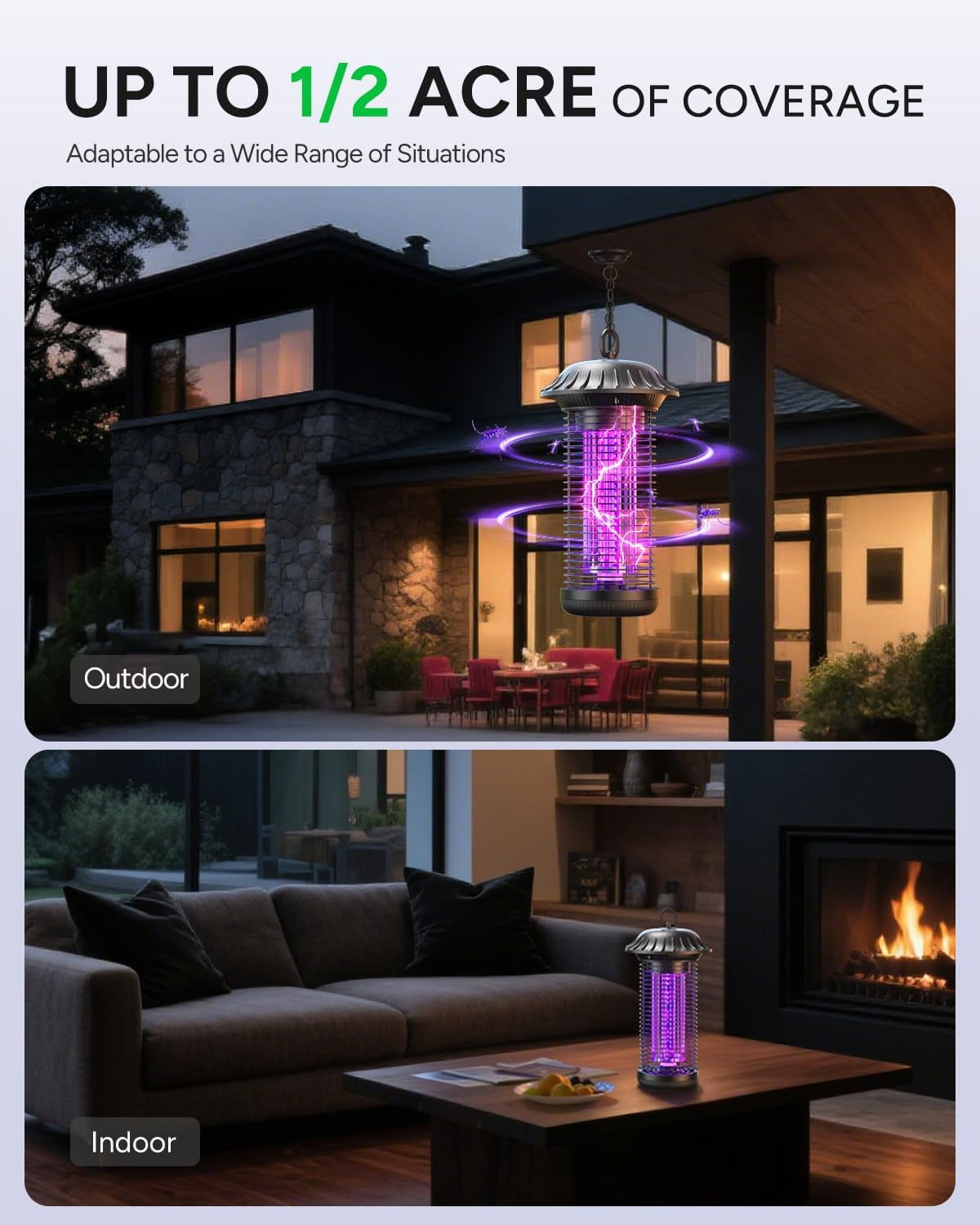 Buzbug LED Bug Zapper Indoor Outdoor, Up to 50000 Hrs Lifespan Lamp, Energy Saving & Dual Band Attraction, 5.6 ft Power Cord, High Voltage Mosquito Fly Zapper Trap Killer -MO008C