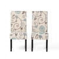 GDF Studio Thurber Contemporary Upholstered Dining Chairs, Set of 2, Light Beige and Blue Floral Fabric and Espresso