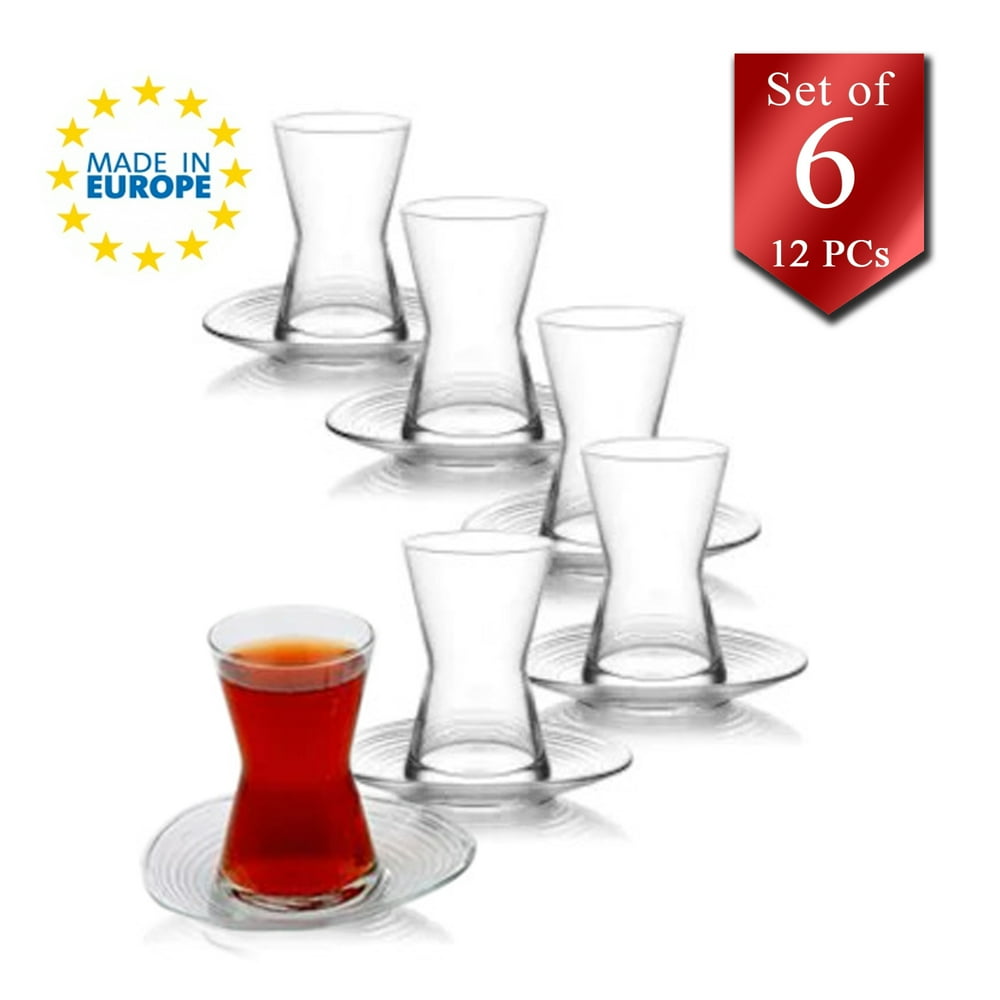 LAV Traditional Turkish Tea Glasses Set of 6 (12 Pcs), Authentic