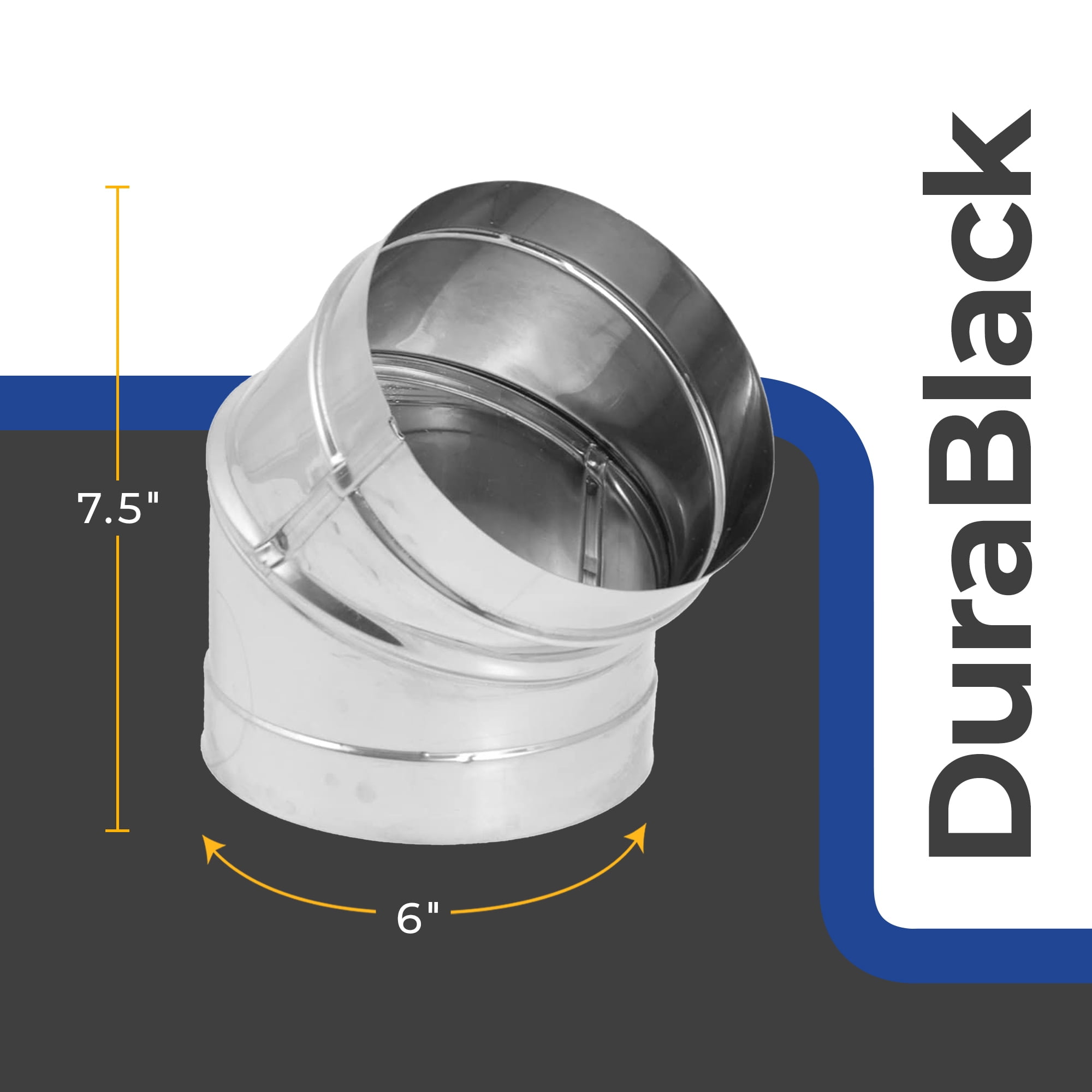 DuraVent DuraBlack 6 Inches Single Wall 45 Degree Elbow Stove Pipe, Silver