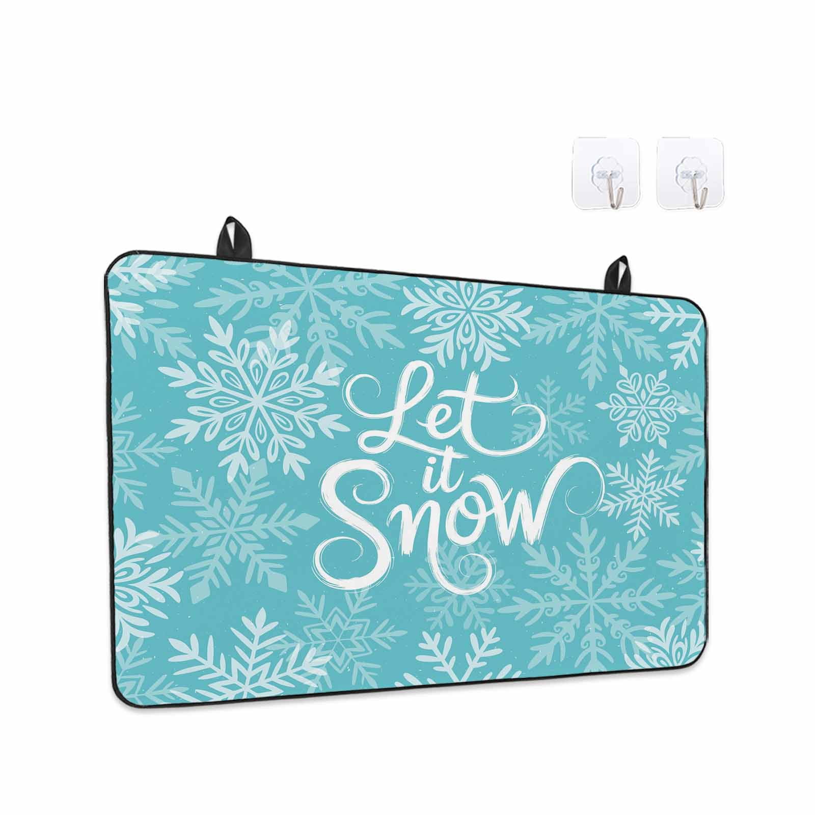 Turquoise Christmas Stove Top Cover for Electric Stove, Heat-proof & Non Slip Glass Top Stove Cover Protector, Winter White Snowflakes Patterned Kitchen Flat Cooktop Rubber Mat 24x21 Inches