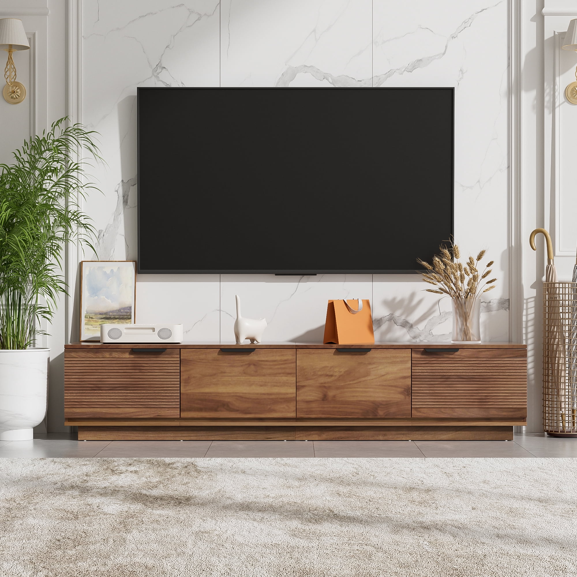 78 in Modern TV Stand for TVs up to 85 in, Entertainment Center w/ Fluted Doors, Cable Management, Soft-Closing Hinges for Living Room