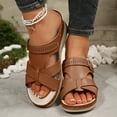 thumbnail image 2 of LOVZFMLL Wedge Sandals for Women 2025 Cut Out Cross Straps Slippers Slip On Open Toe Summer Casual Outdoor Beach Vacation Walking Slides Brown 5.5, 2 of 9