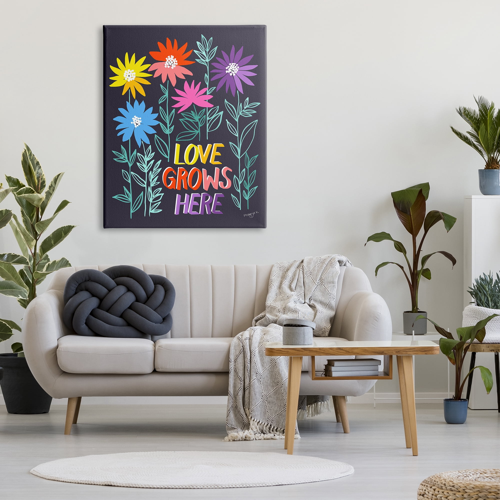 Stupell Industries Love Grows Here Phrase Botanical & Floral Painting Gallery Wrapped Canvas Art Print Wall Art, 36 x 48