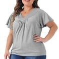 thumbnail image 2 of DARING DIVA Women's Plus V Neck Ruffle T Shirt Tee Tops 3X Grey, 2 of 6
