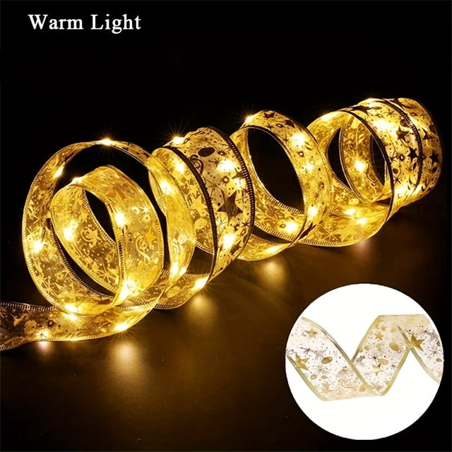 Dsseng 1PC LED Ribbon Lights Battery-Powered Festive Satin Strip with Exquisite Pattern Perfect for Christmas Halloween Thanksgiving New Year Decorations – Non-Rechargeable Requir