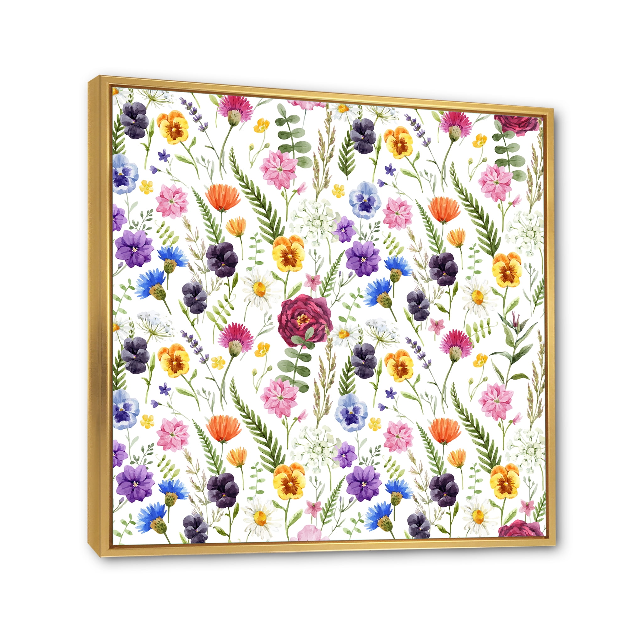 Coloful Wildflowers Floral Pattern II 30 in x 30 in Framed Painting Canvas Art Print, by Designart