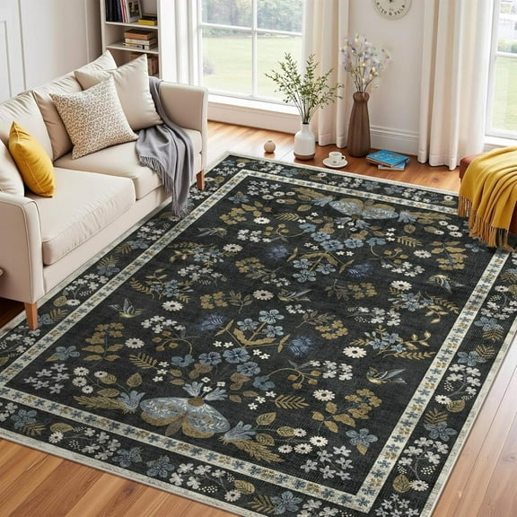 Area Rugs Washable Rug, Non-Slip Carpet, Living Room Kitchen Rugs, Rugs For Bedroom Entryway Rug, Vintage Boho Floral, Low Pile, Soft 1x2ft
