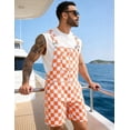 thumbnail image 5 of Shorts Overalls for Men Checkered Rompers Work Jumpsuits Stretchy Bibs Coveralls(Orange and White Checkered,S), 5 of 11
