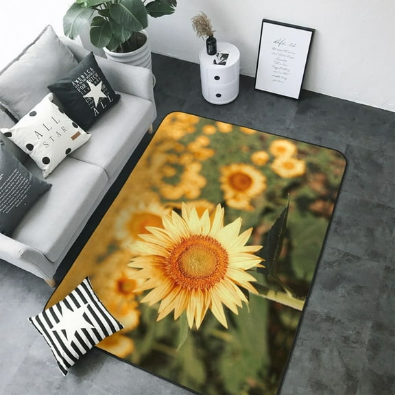 Area Rugs For Living Room Decor - Golden Sunflower In Field Soft Anti Slip Throw Washable Rugs 5x7 For Bedroom, Indoor Carpet For Bedroom Living Room 80x58In