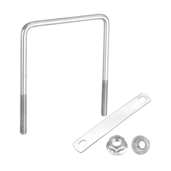Uxcell M8 4 Inch Inner Wide Square U Bolts, 5-1/2 Inch Length 304 Stainless Steel U-Bolts with Flange Hexagon Nuts, Frame Plates for Trailer, Automotive, (100mm W x 140mm L)