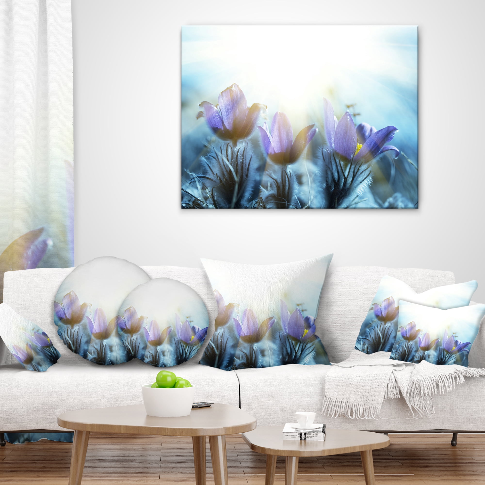 Designart Blooming Blue Spring Flowers - Floral Throw Pillow - 18x18