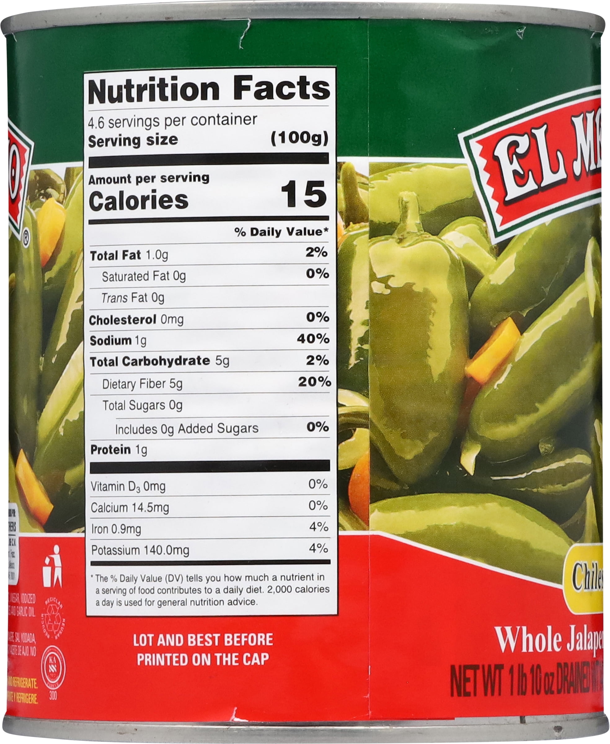 El Mexicano Whole Jalapeno Peppers, 27 oz Can