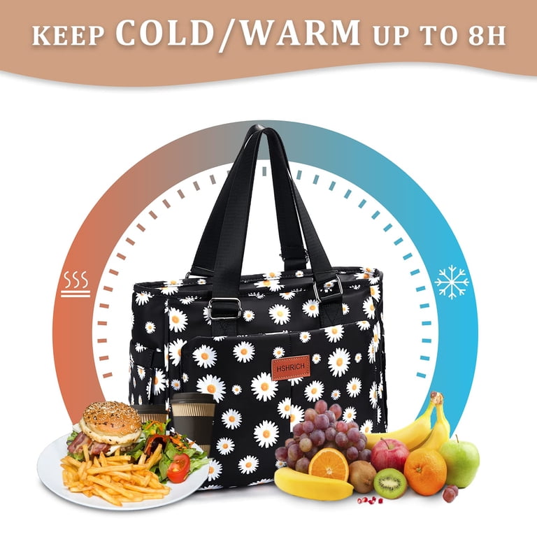 Holuxer Large Insulated Lunch Bag, White Daisy Design photo 4