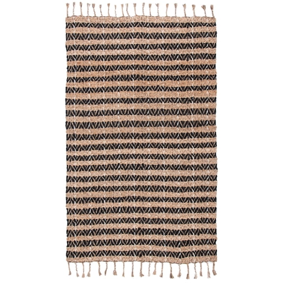 SAFAVIEH Cape Cod Valery Striped Area Rug, Black/Natural, 6' x 6' Square