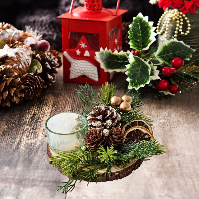 xihome Portavelas navideño DIY con forma de fruta roja, adorno de mesa de madera plstica, decoracin para fiestas navideñas, centro de mesa