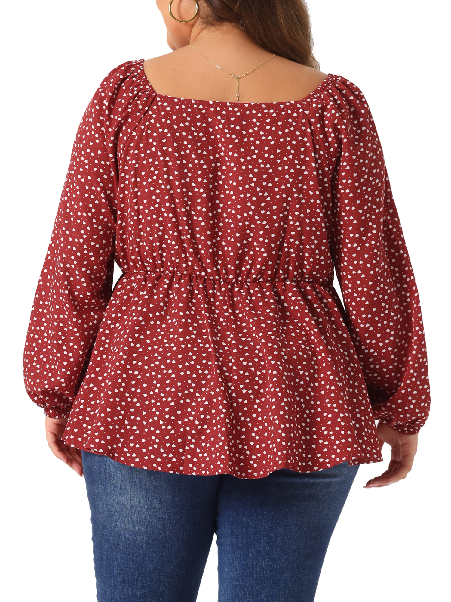 DARING DIVA Women's Plus Sweetheart Neck Long Sleeve Peplum Blouse 3X Burgundy