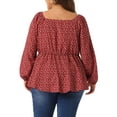 thumbnail image 4 of DARING DIVA Women's Plus Sweetheart Neck Long Sleeve Peplum Blouse 1X Burgundy, 4 of 6