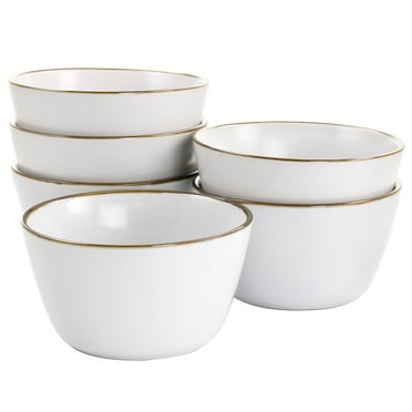 Elama Arthur 6 Piece Stoneware Bowl Set in Matt White with Gold Rim