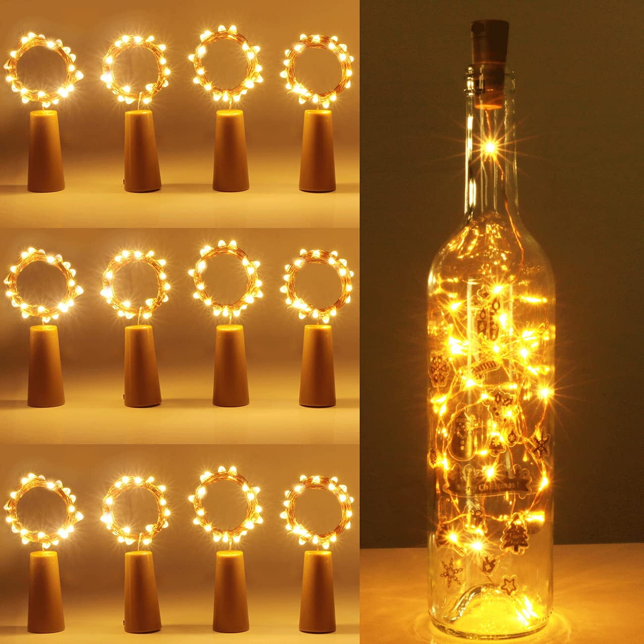 10pcs 20 LED Warm Wine Bottle Cork Shape Lights Night Fairy String Lights Lamp 