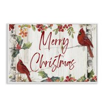 Stupell Industries Christmas & Cardinal Birds Holiday Painting White Framed Art Prints Wall Art, 18 x 12