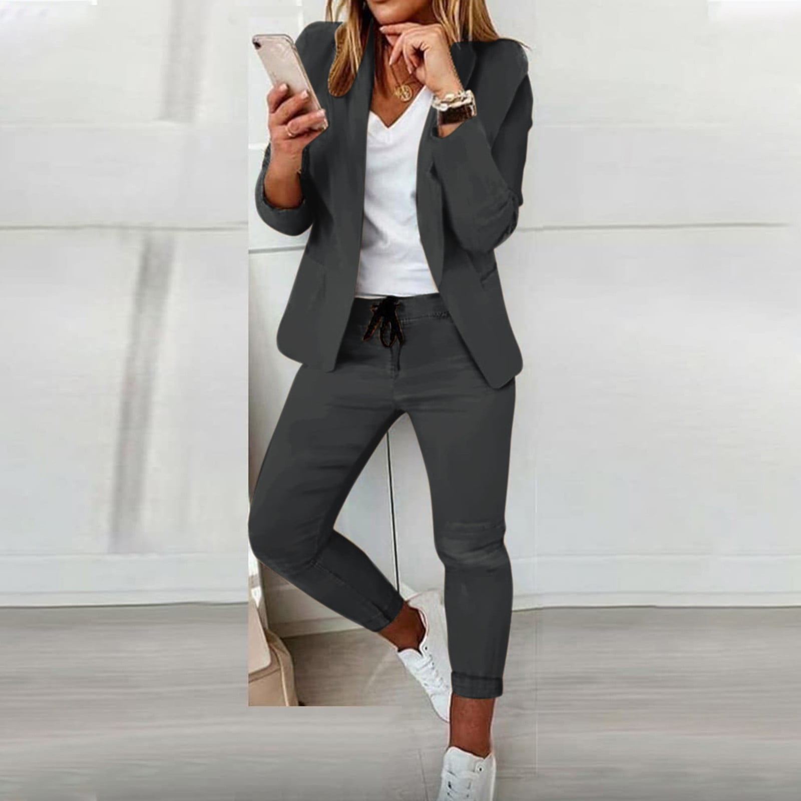 Women's Jacket and Pants Suit 2pcs/set Korean Style Uniform V-neck Lon |  Pantsuits for women, Korean fashion, Woman suit fashion