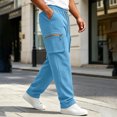 thumbnail image 7 of MXALUOB Cargo Pants for Men Waffle Knit Drawstring Waist Casual Pant Solid Color Workout Running Trousers with Zipper Pockets, 7 of 7