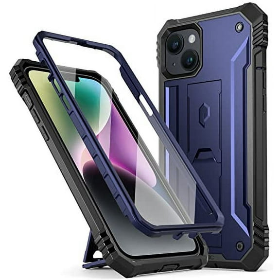 Poetic Revolution Case for iPhone 14 Plus, Heavy Duty Full Body Cover with Kickstand, Navy Blue