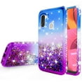 thumbnail image 2 of For Samsung Galaxy A21 Case w/ TPU Screen Protector Liquid Quicksand Glitter Cute Bling Girls Women [Shock Proof] for For Samsung Galaxy A21 - Purple/Blue, 2 of 5