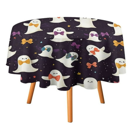 

JINGDS Ghost Playful Bows-367 Round Table Cloth Halloween Tablecloth Thanksgiving Day Table Cloth Round Cover Circle Tablecloth for Halloween Thanksgiving Fall Party