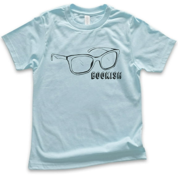 Kids Bookish T-shirt, Youth Kids Boy Girl T-Shirt, Glasses T-shirt, Reading T-shirt, Hipster Tee, Book Lover Tee, Light Blue, Medium