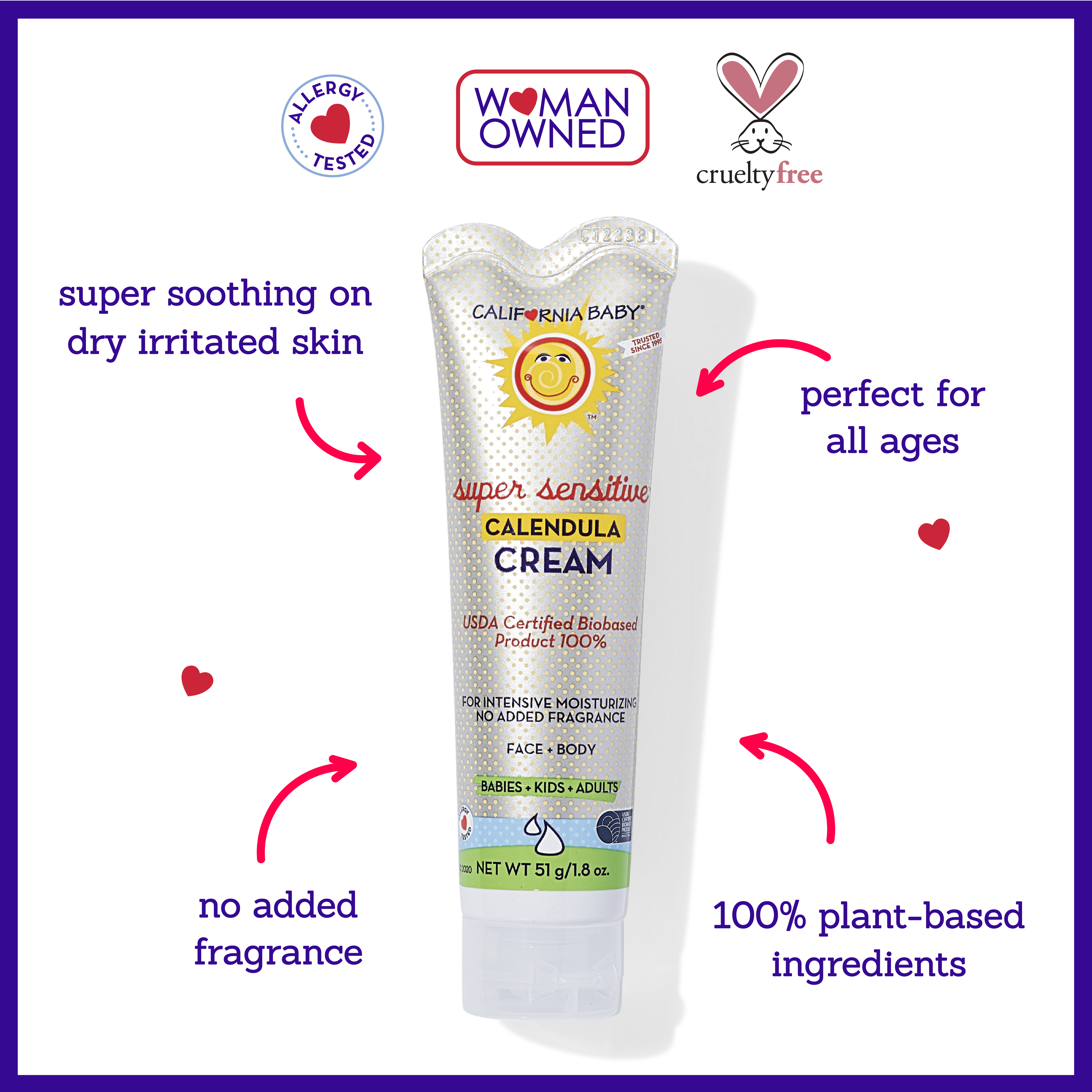 California Baby Calendula Cream (Unscented) | Soothing Baby Face Cream | 100% Plant-Based | Organic Calendula + Aloe Vera | Unscented Lotion For Sensitive Skin | Allergy Friendly | 1.8 oz / 51g