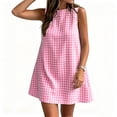 thumbnail image 6 of ClodeEU Women's Plaid Crewneck Sleeveless Dress with Back Zipper ,Casual Summer Midi Dress Pink,Women's Plus M, 6 of 8