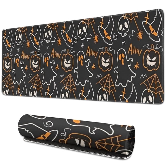 Long Mouse Pads for Desk,Spooky Halloween Pattern Desk Mats on Top Of Desks, Desk Mouse Pad Extra Large with 3mm Non-Slip Base and Stitched Edge for Gaming,Office,Work,Home 31.5x11.8in