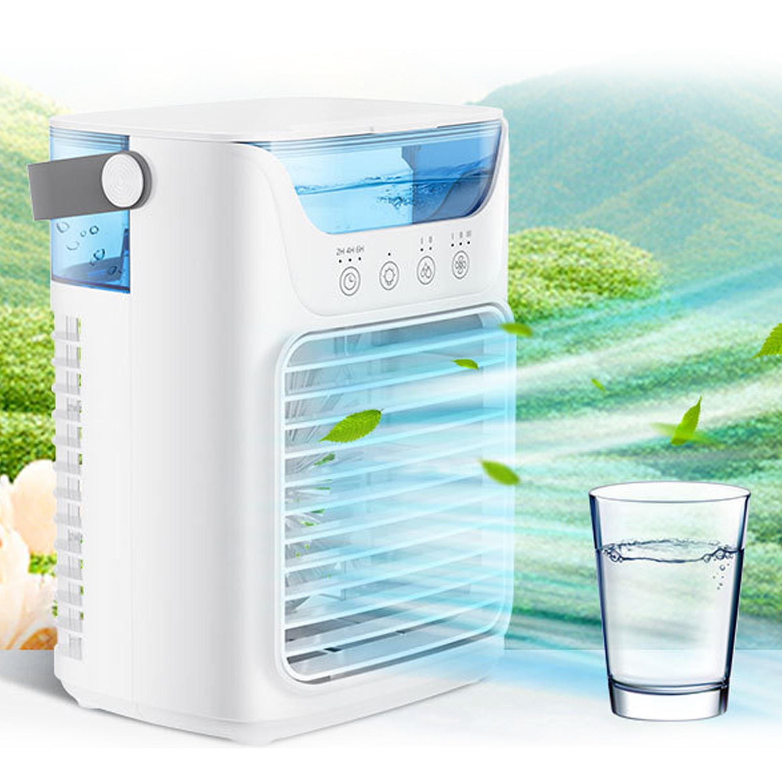 YAHHU 700 ml Portable Air Cooler & Humidifier – 3‑Speed Fan, 2‑Cold Fog, 3‑Timer, Touch‑Screen, 4‑in‑1 Desktop Mini AC, Night Light