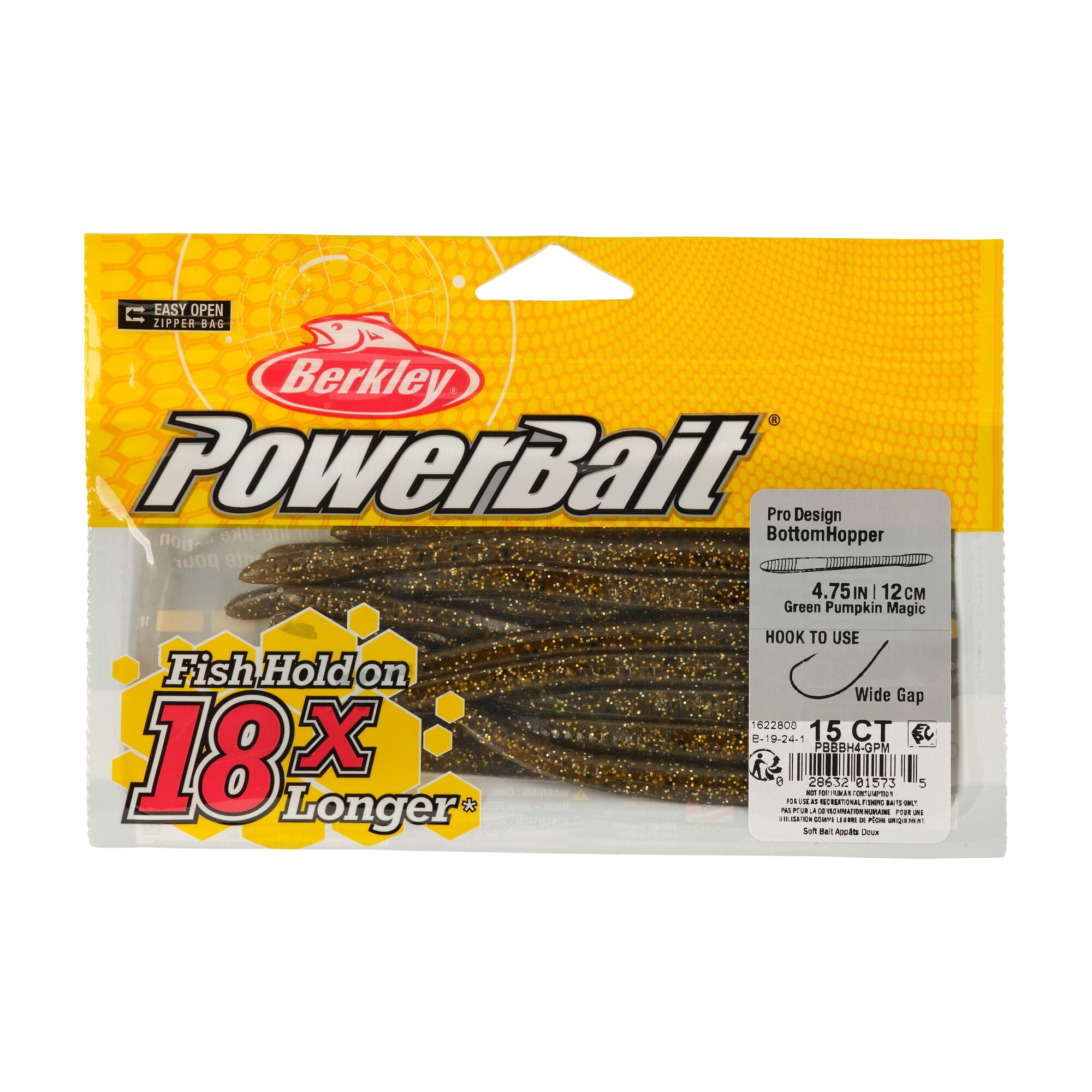 Berkley PowerBait® Bottom Hopper, 4.75 in, Worms, Green Pumpkin Magic (15 Count)