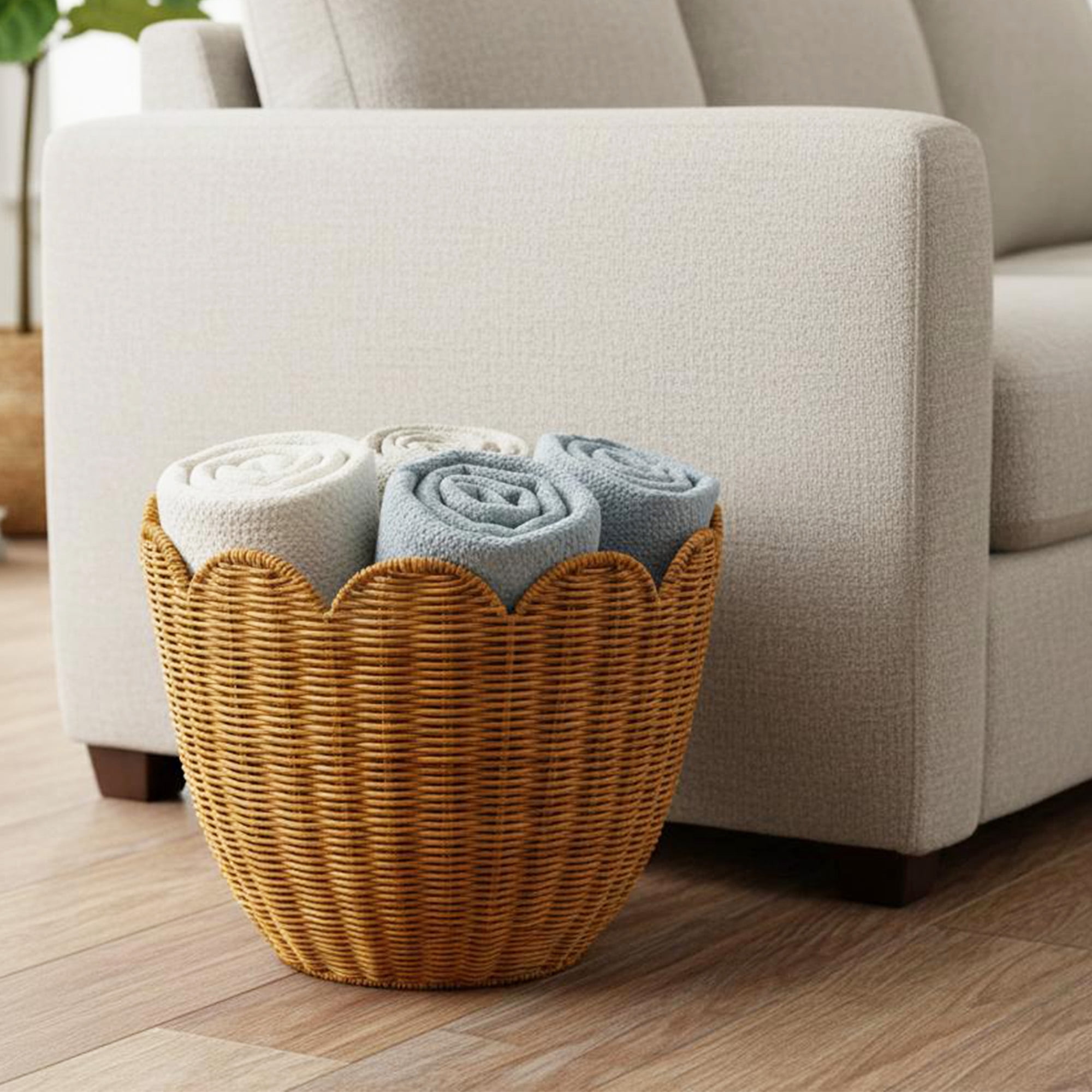 Scalloped Decorative Basket, Tan, 12" x 10", by My Texas House