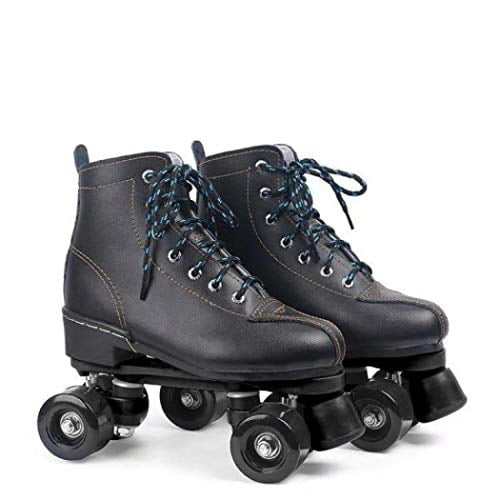 Leather High-top Roller Skates Four-Wheel Roller Skates Shiny Roller Skates for Boy and Girls Adult Roller Skates 