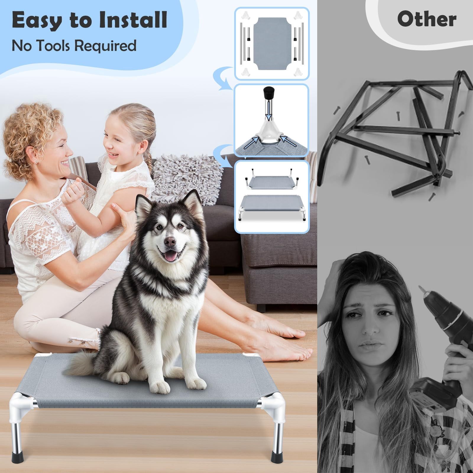 Outdoor Elevated Dog Bed  Cots Beds For Large Dogs Portable Raised Indoors Outdoors Beach