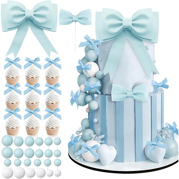 36 PCS Oversized Blue Bow Cake Toppers EVA Foam Bowknot Cakes Decorations Wedding Cake Topper for Birthday Baby Shower