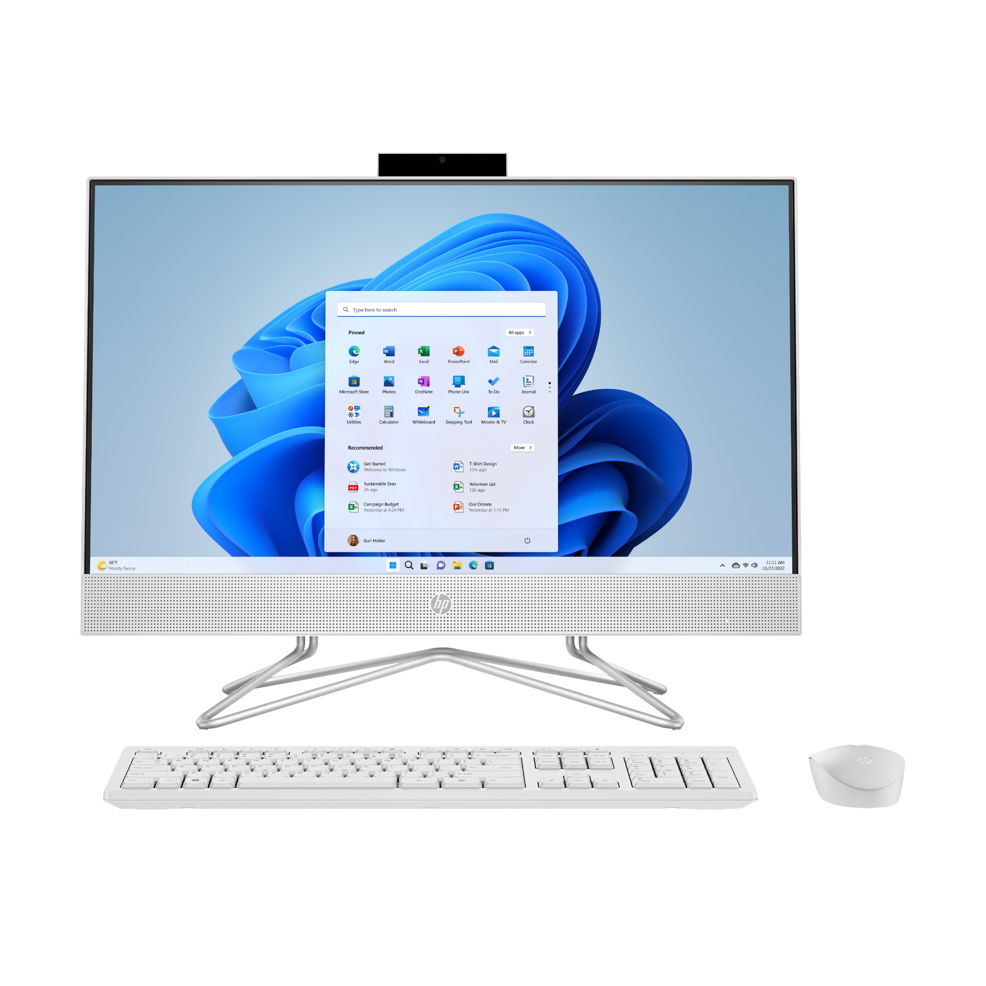 HP 23.8" Touch FHD All-in-One PC, Intel Core i3-1115G4, 8GB SDRAM, 256GB SSD, Snow White, Windows 11 Home, 24-df1053w