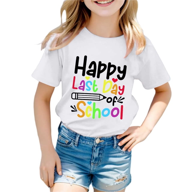 PMVFHDE T-Shirts Mignons pour Fille T-Shirt Imprimé à Col Rond Manches Courtes pour Garçons et Filles Blanc, 12-13 Ans