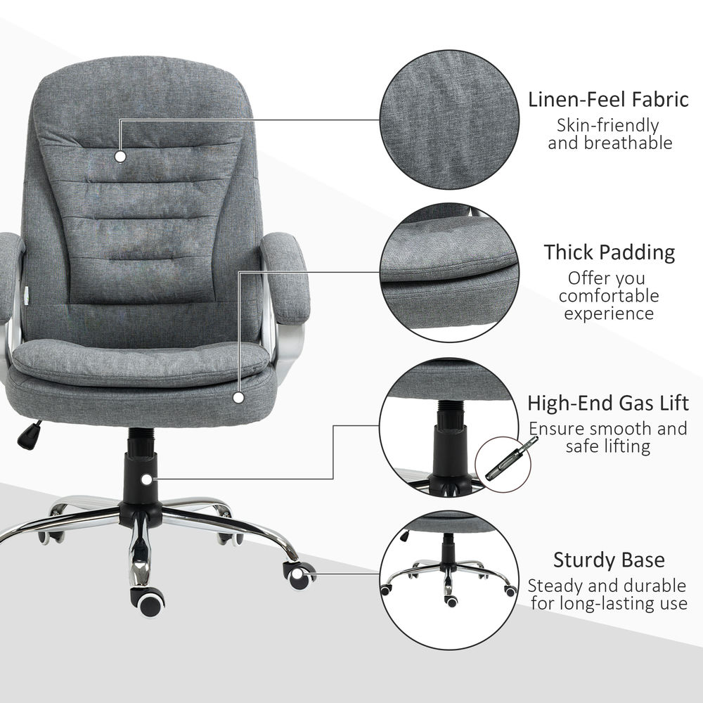 Demi Bonn High Back Office Desk Chair, Ergonomic Computer Chair with Upholstered Thick Padding Headrest and Armrest, Adjustable Height Executive Chair, Gray