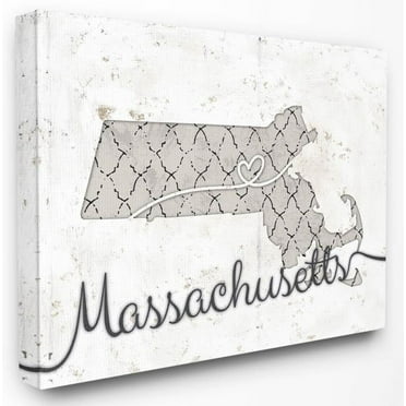Stupell Industries Massachusetts Patterned Grey US State Design Canvas Wall Art by Ziwei Li